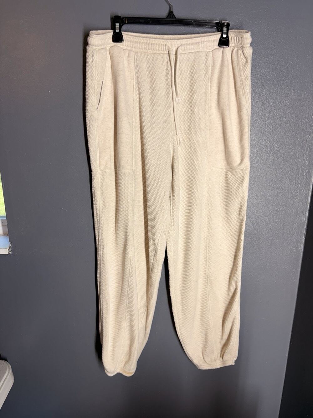 Aerie Cream Waffle Knit Joggers Textured Drawstring Lounge Pants Large